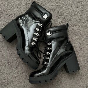 Marc Fisher Glossy Black Combat Boots